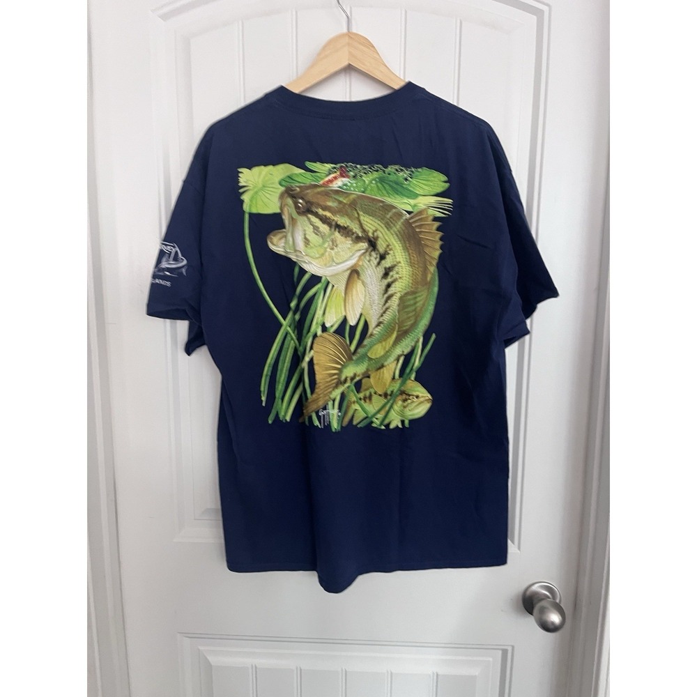 Guy Harvey Shirt Mens XL Navy Largemouth Bass Graphic Fishing Pocket Tee 540